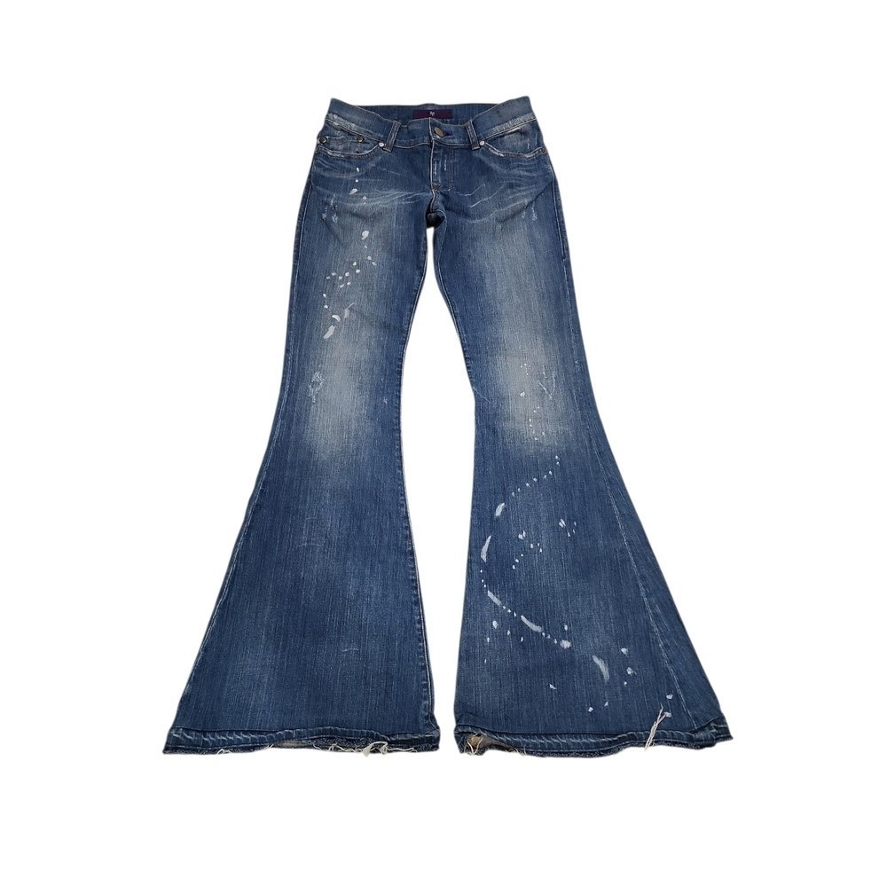 DVB Victoria Beckham Flare Jeans Women 28 Blue Paint Splatter Star Y2K Boho Luxe